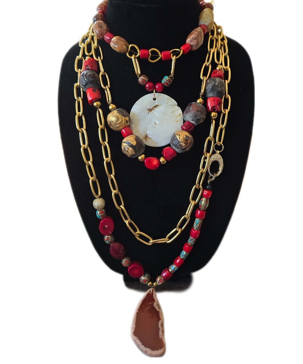 Antique Coral and Jasper Layered Necklace